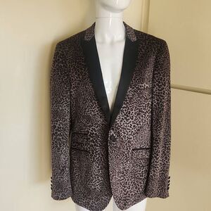 Paisley & Gray Charcoal, Black,  Brown Leopard Print Velvet Tuxedo, NWT, 44R